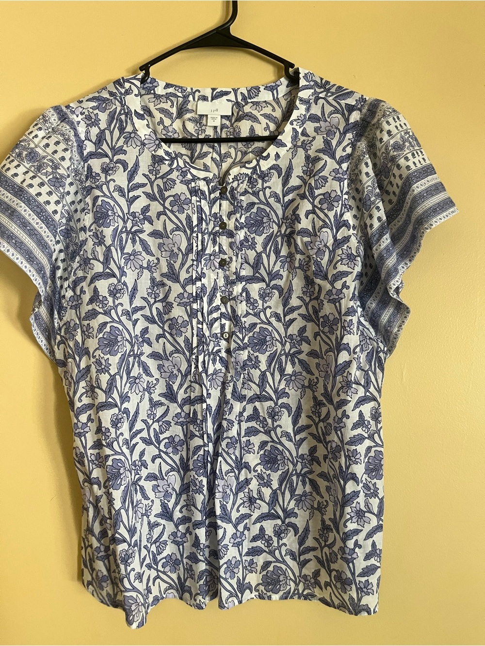 J. Jill White and Blue Floral Short Sleeve Blouse